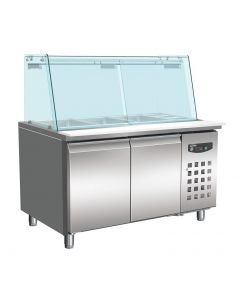 CombiSteel 700 REFRIGERATED COUNTER WITH GLASS COVER 2 DOORS  3X 1/1 + 3X 1/6GN CONTAINER