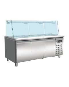 CombiSteel REFRIGERATED COUNTER WITH GLASS COVER 3 DOORS  5X 1/1 GN CONTAINER
